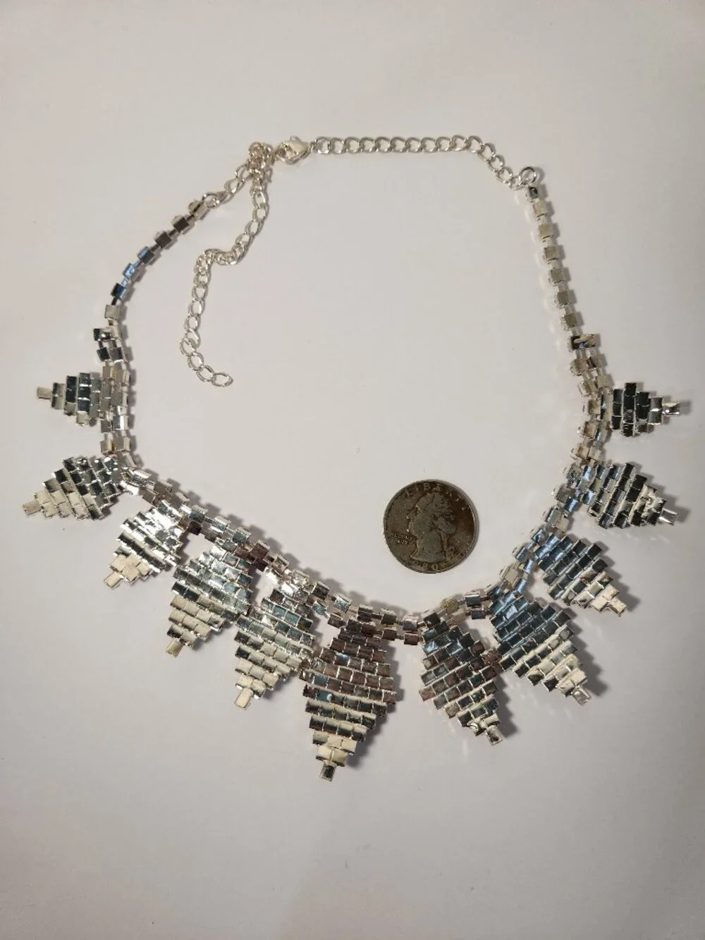 Vid Retired Shop LC Silver Rhinestone Leaf Bib NWOT Statement Bridal Necklace